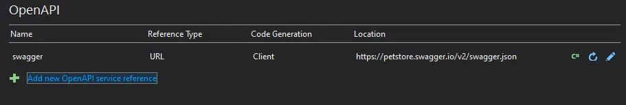 Showing the overview of added OpenAPIs